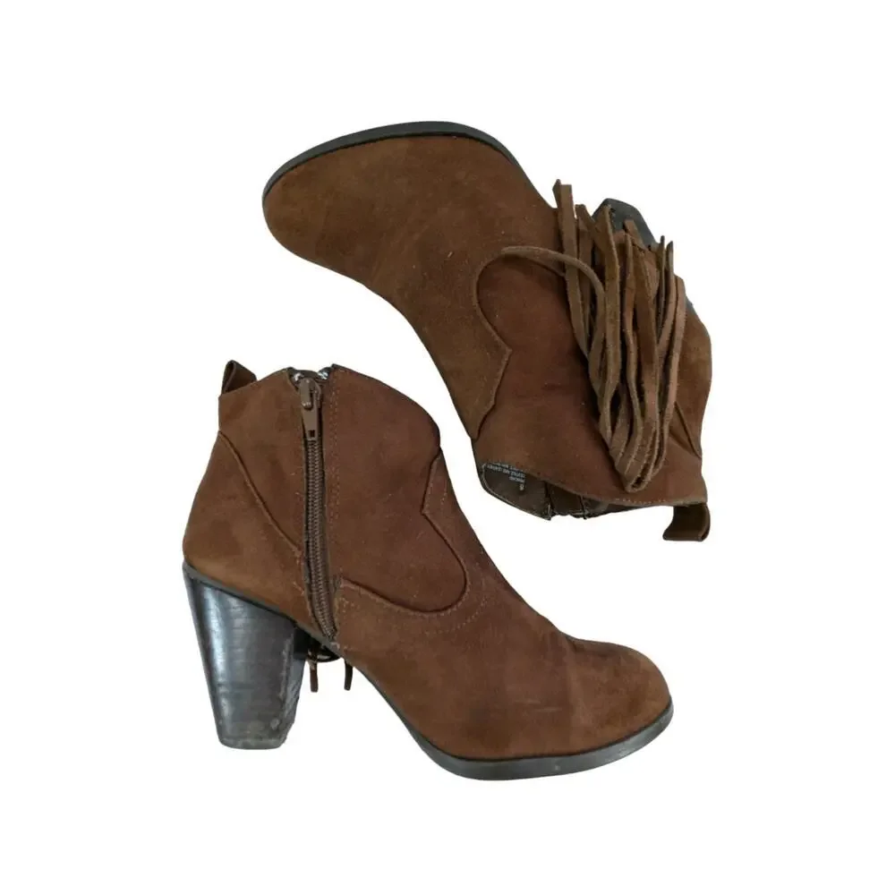 MADDEN GIRL! PANCHO NUTMEG BROWN GENUINE SUEDE LEATHER FRINGED BOOTS! SZ 8M